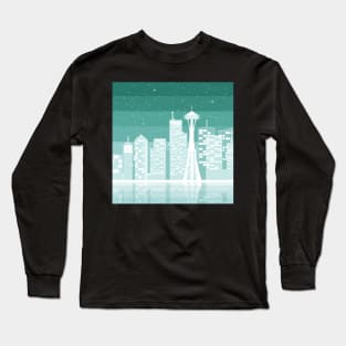 Mint Seattle Pixel Cityscape Long Sleeve T-Shirt